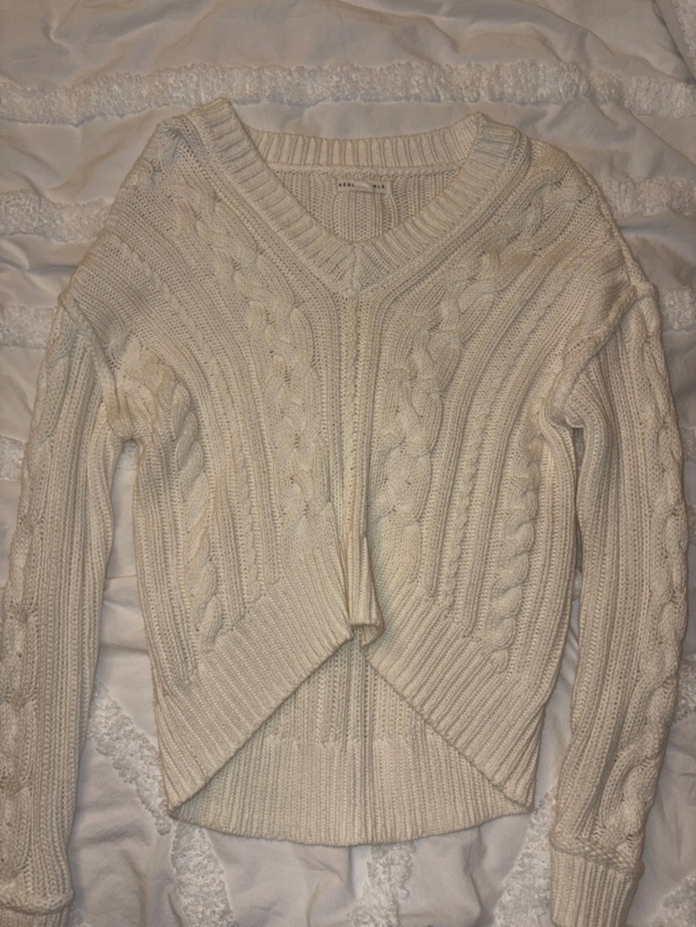 Aeropostale Cream Cable-Knit V-Neck Sweater